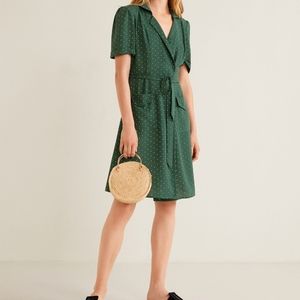 NWT MNG Green Dot Belted Shirt Dress 4